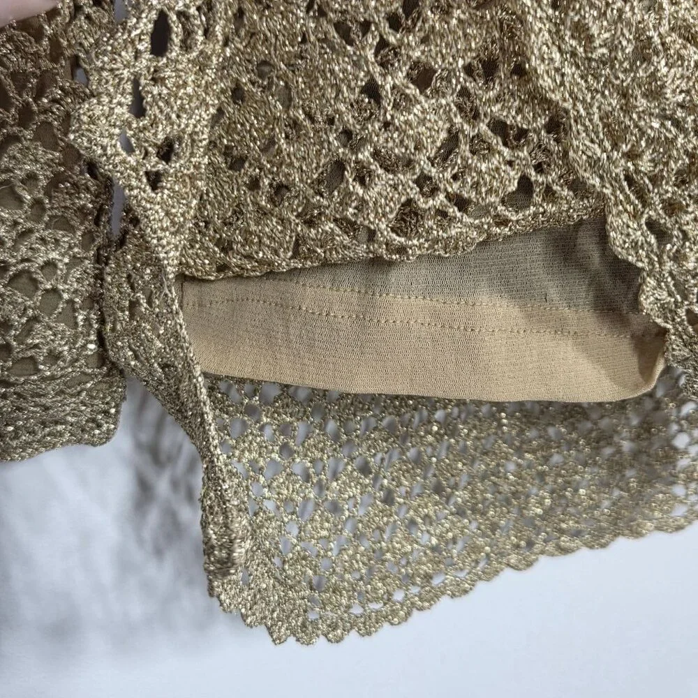 Vintage Cache Top Womens Small Gold Metallic Crochet Knit Mesh Party Y2K